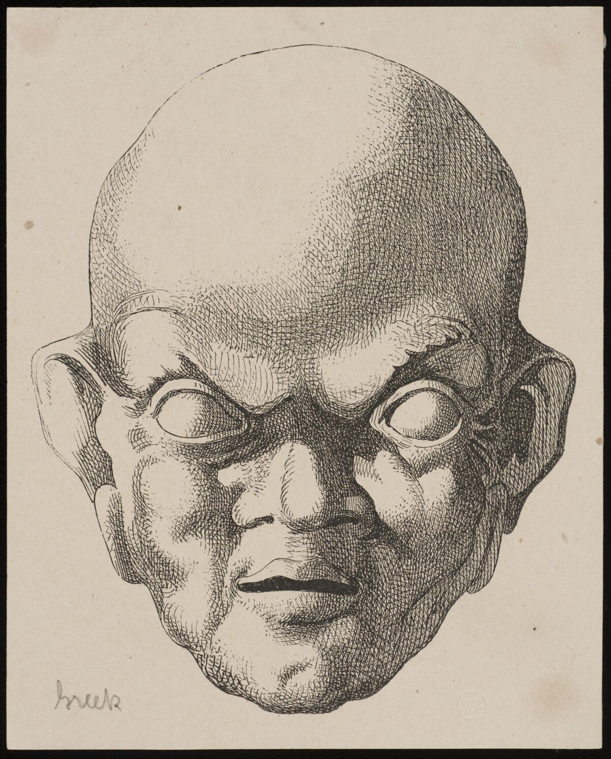 Pen and Ink Drawing of Bald Man's Head