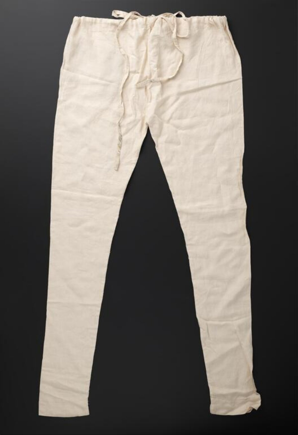 Plain Beige Drawstring Linen Pants