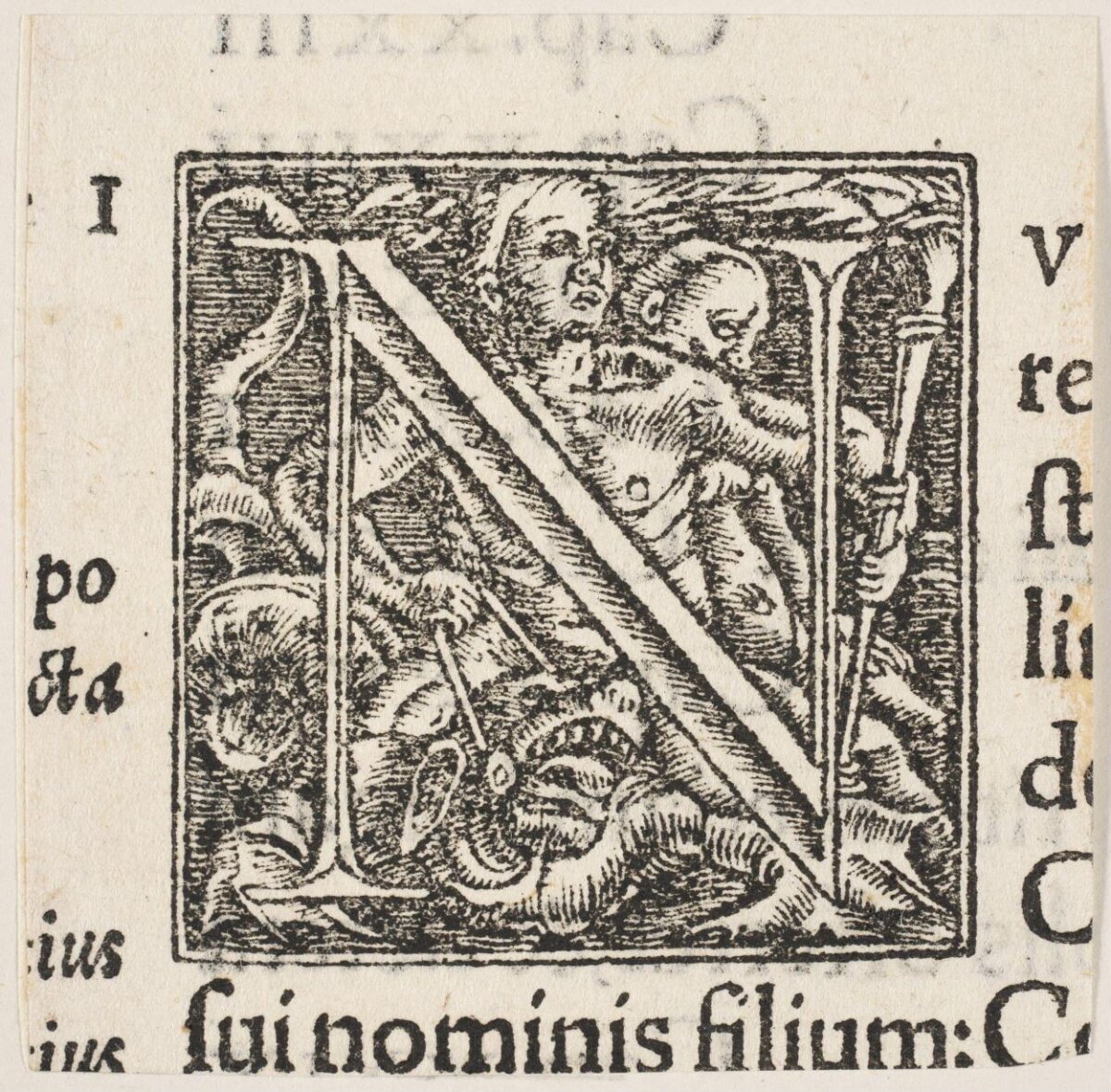 Decorated Initial N Woodcut