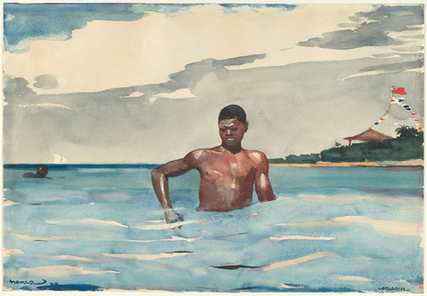 Black Man Bathing in Open Sea