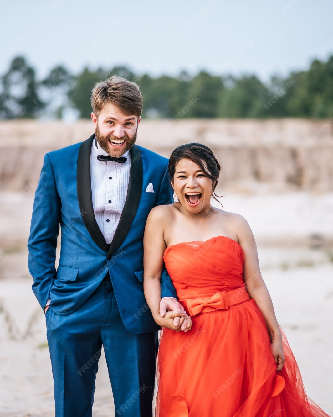 Laughing Formal Couple Outdoors