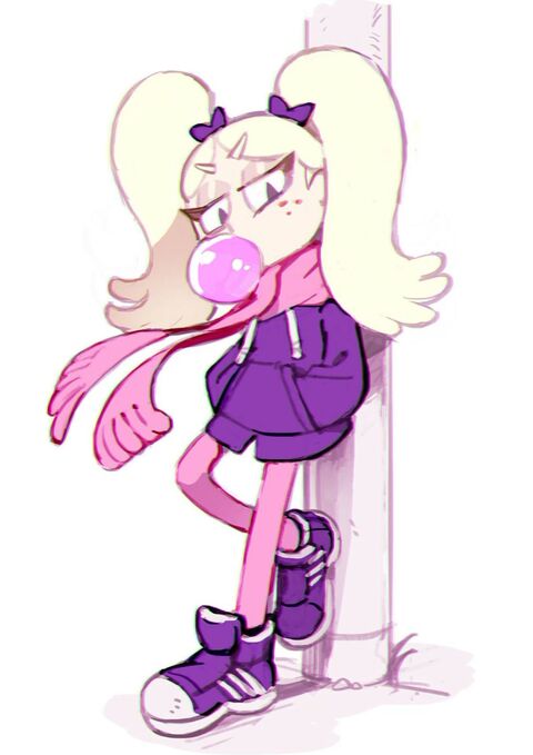 Cartoon Girl Blowing Pink Bubblegum