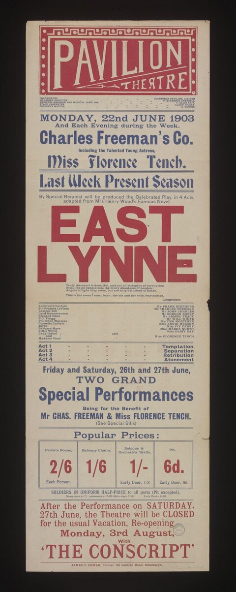 1903 Pavilion Theatre East Lynne Playbill