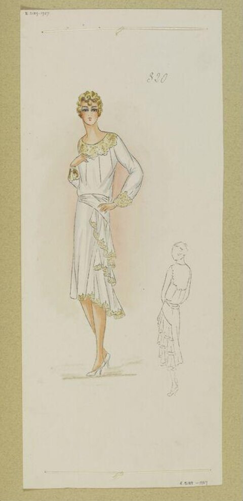 Vintage White Dress Fashion Sketch