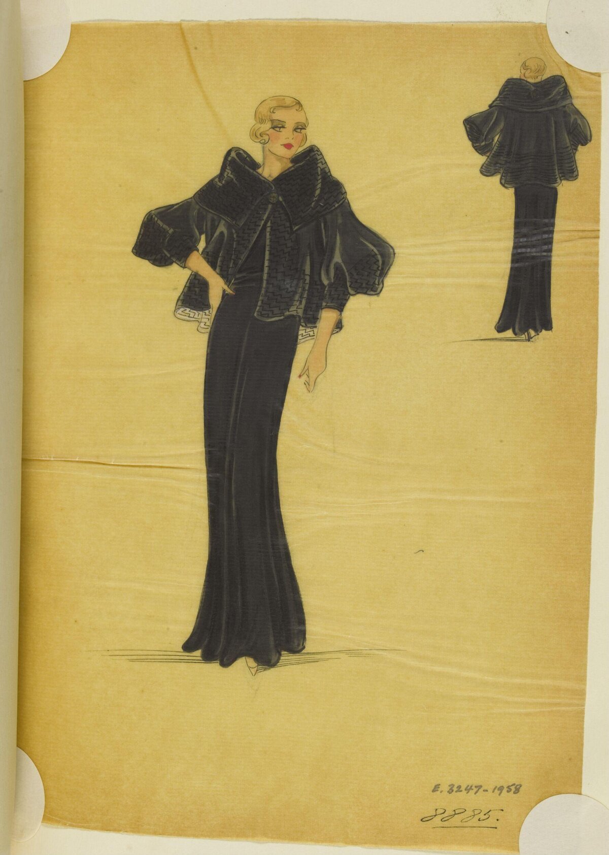 Vintage Black Evening Wear Fashion Sketch