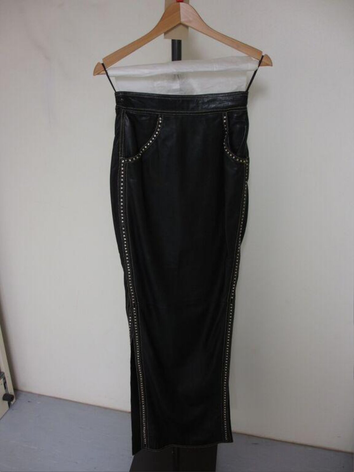 Black Studded Leather Maxi Skirt