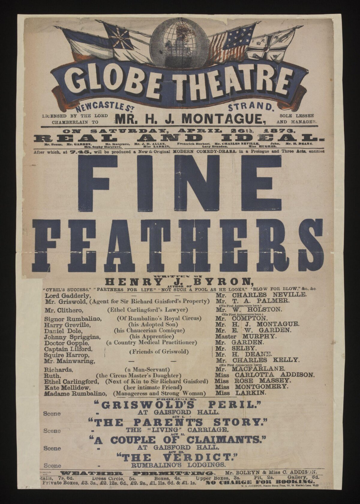 1873 Globe Theatre Fine Feathers Poster