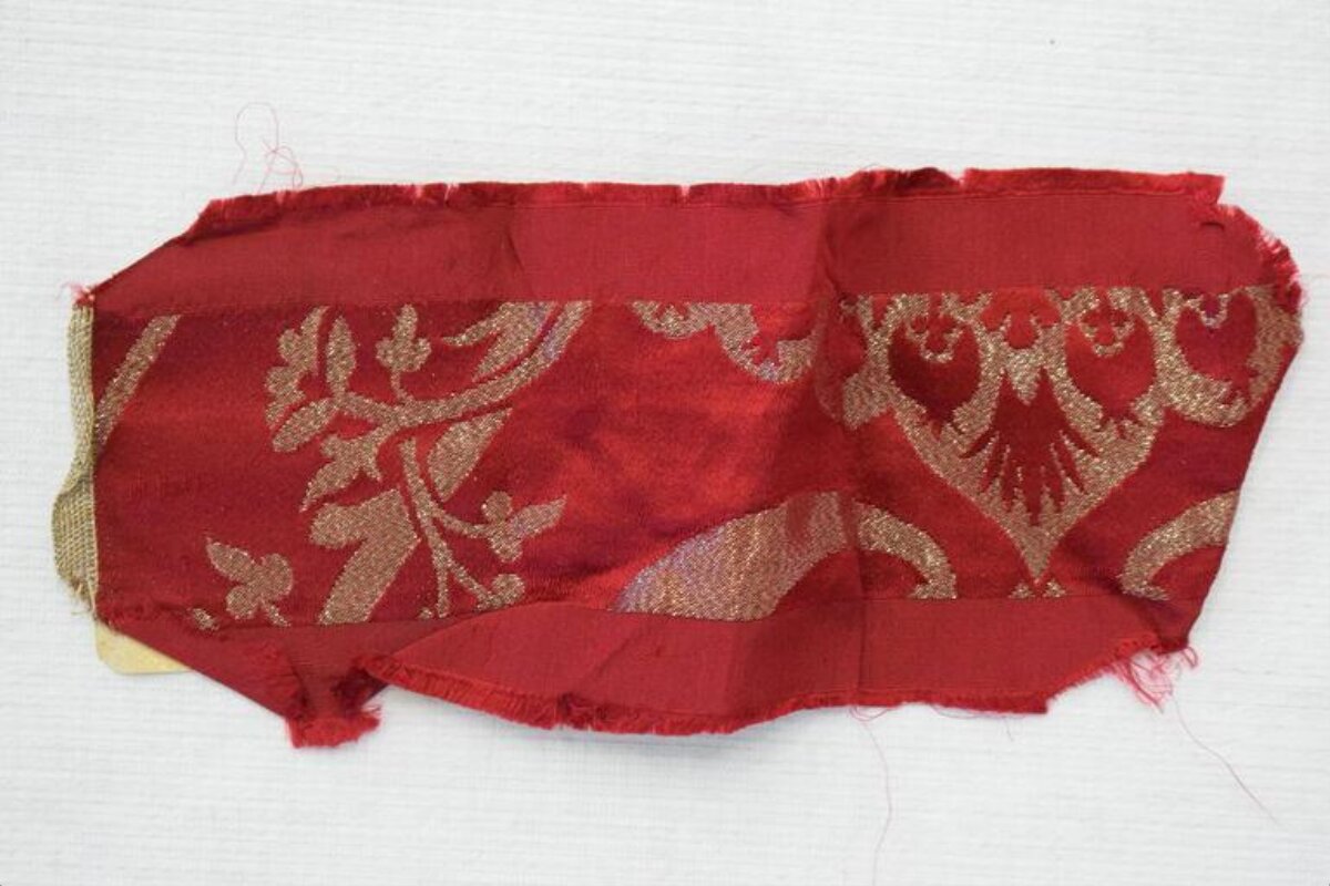 Red Gold Patterned Fabric Swatch
