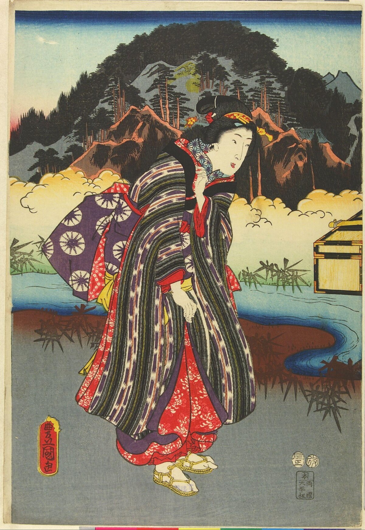 Ukiyo-e Woman in Mountain Scenery