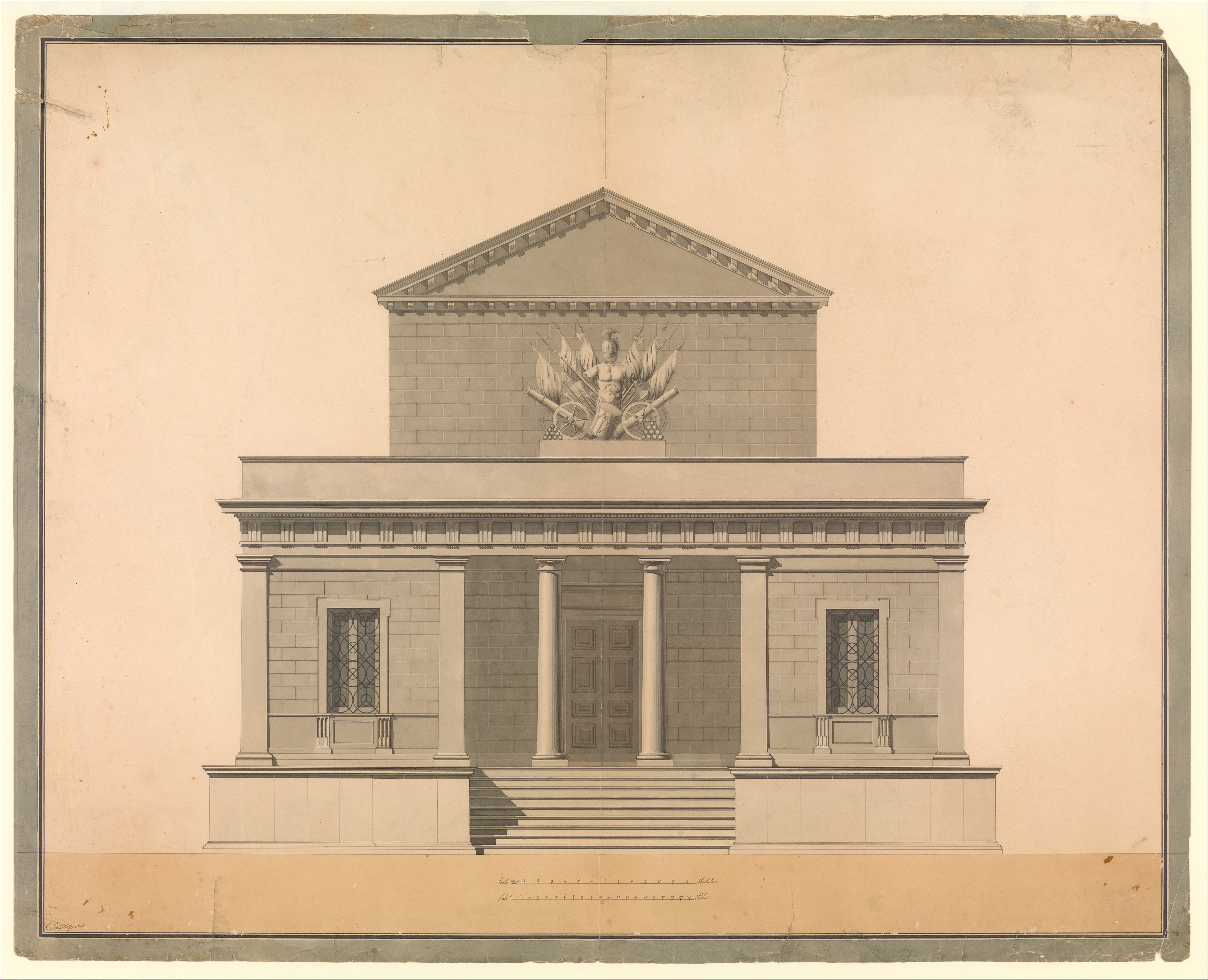 Neoclassical Building Facade Drawing