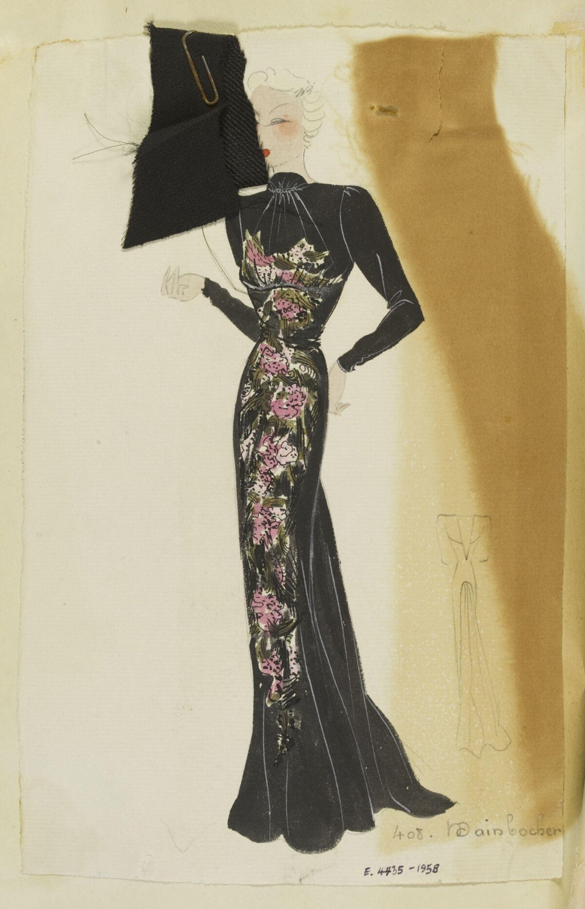 Vintage Black Evening Gown Fashion Sketch