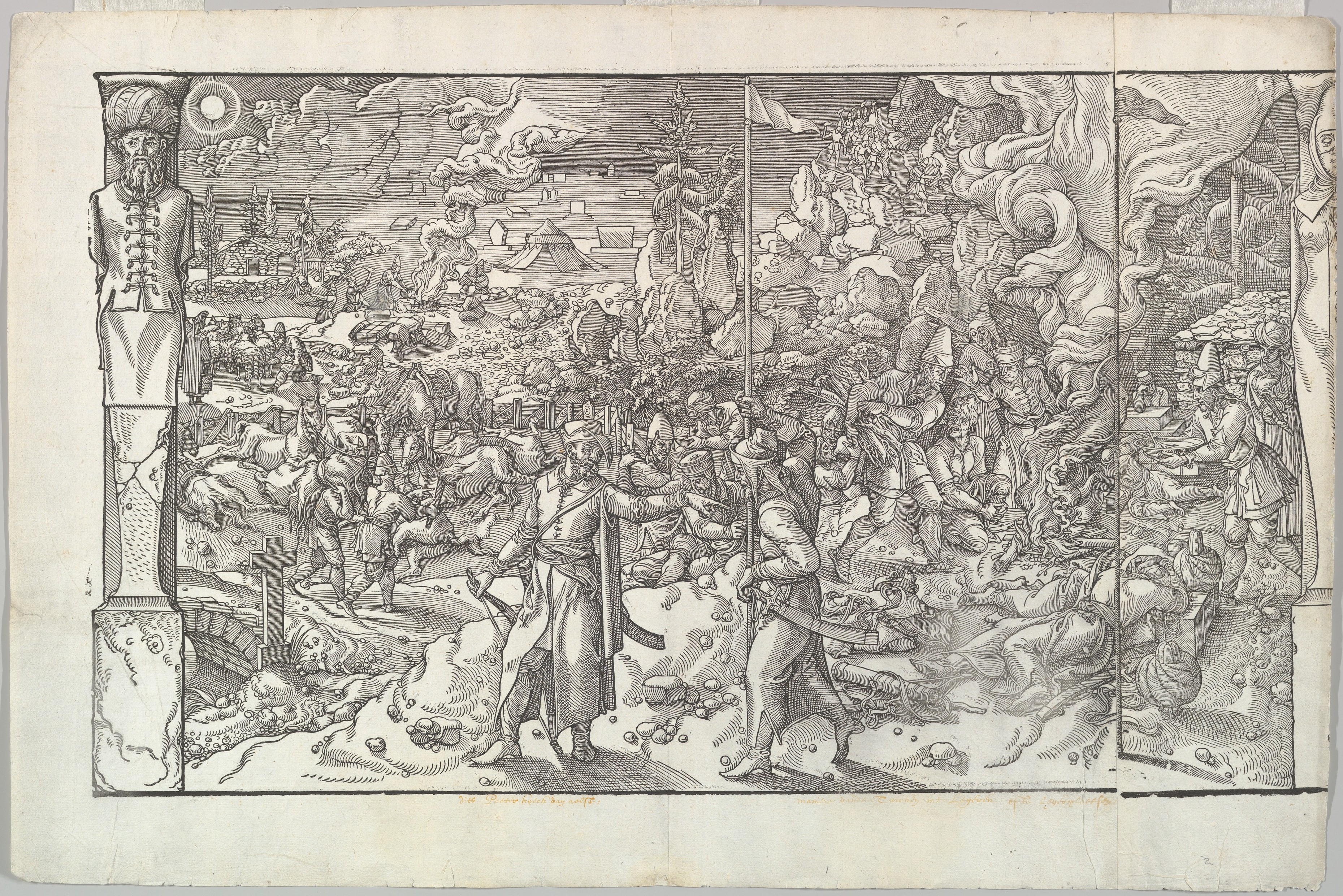 Woodcut of Post-Raid Battlefield