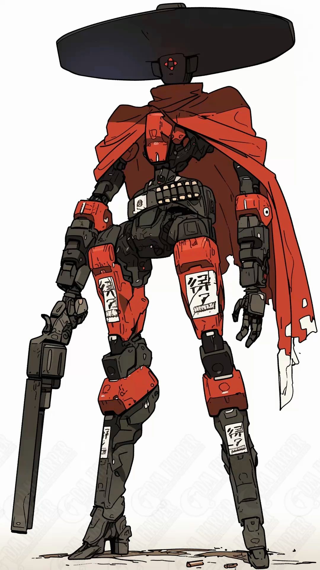 Red Black Cowboy Mech Robot