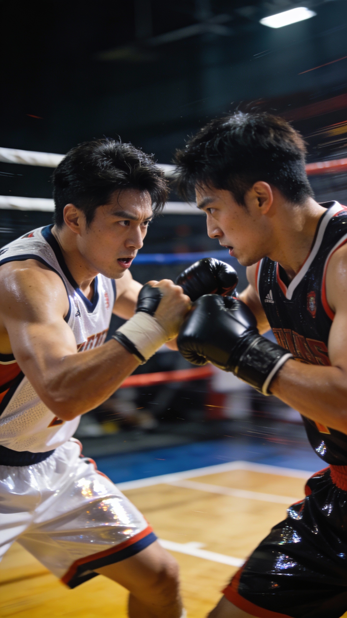 Two Boxers Clashing in Boxing Ring