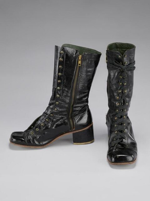 Vintage Black Lace-up High Boots