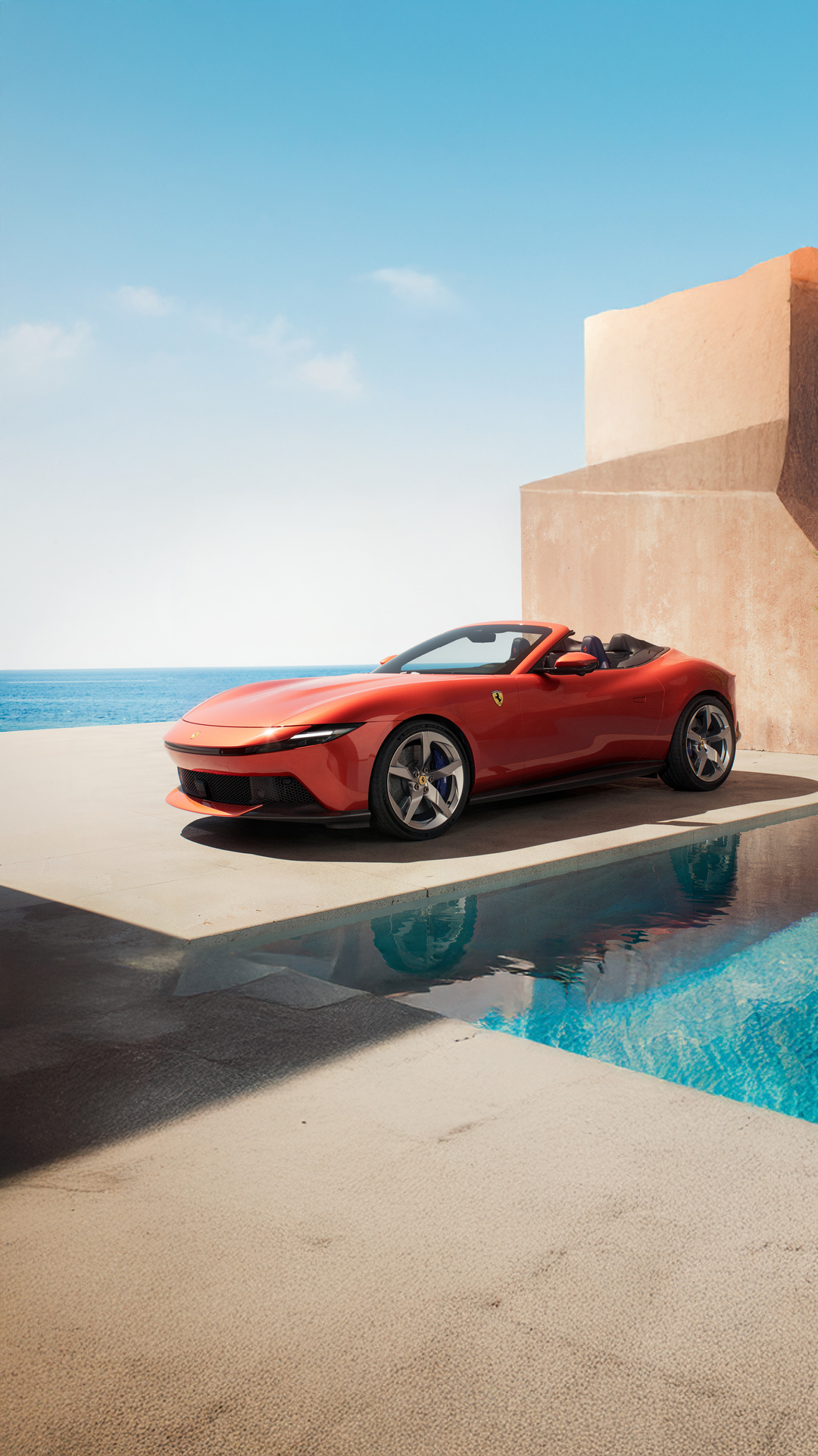 Red Ferrari Convertible by the Sea