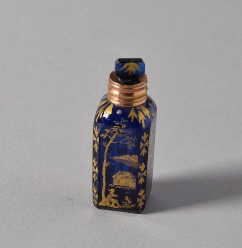 Gilded Cobalt Blue Glass Perfume Bottle
