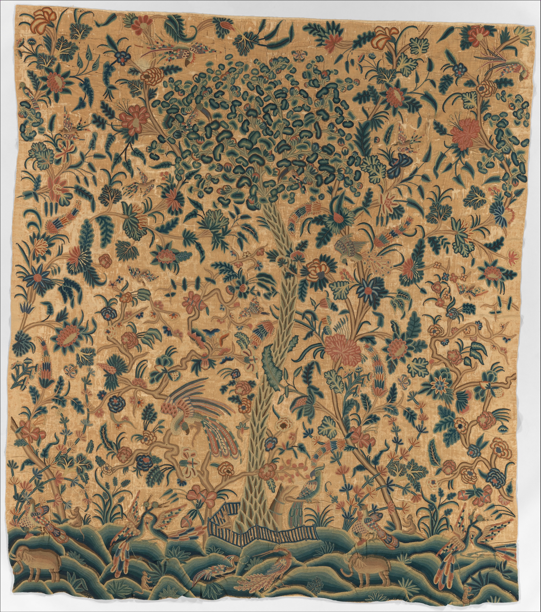 Vintage Embroidered Floral Animal Tapestry