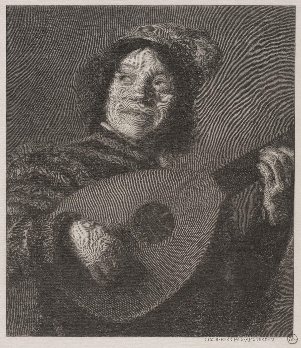 Engraved Portrait of Lute Player