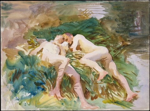 Two Nudes Resting on Grass