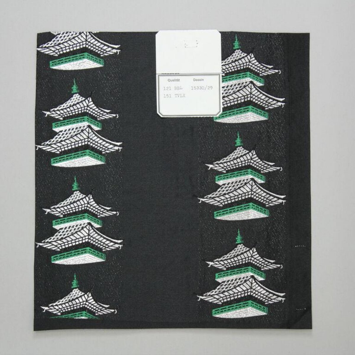 Black Pagoda Pattern Fabric Swatch