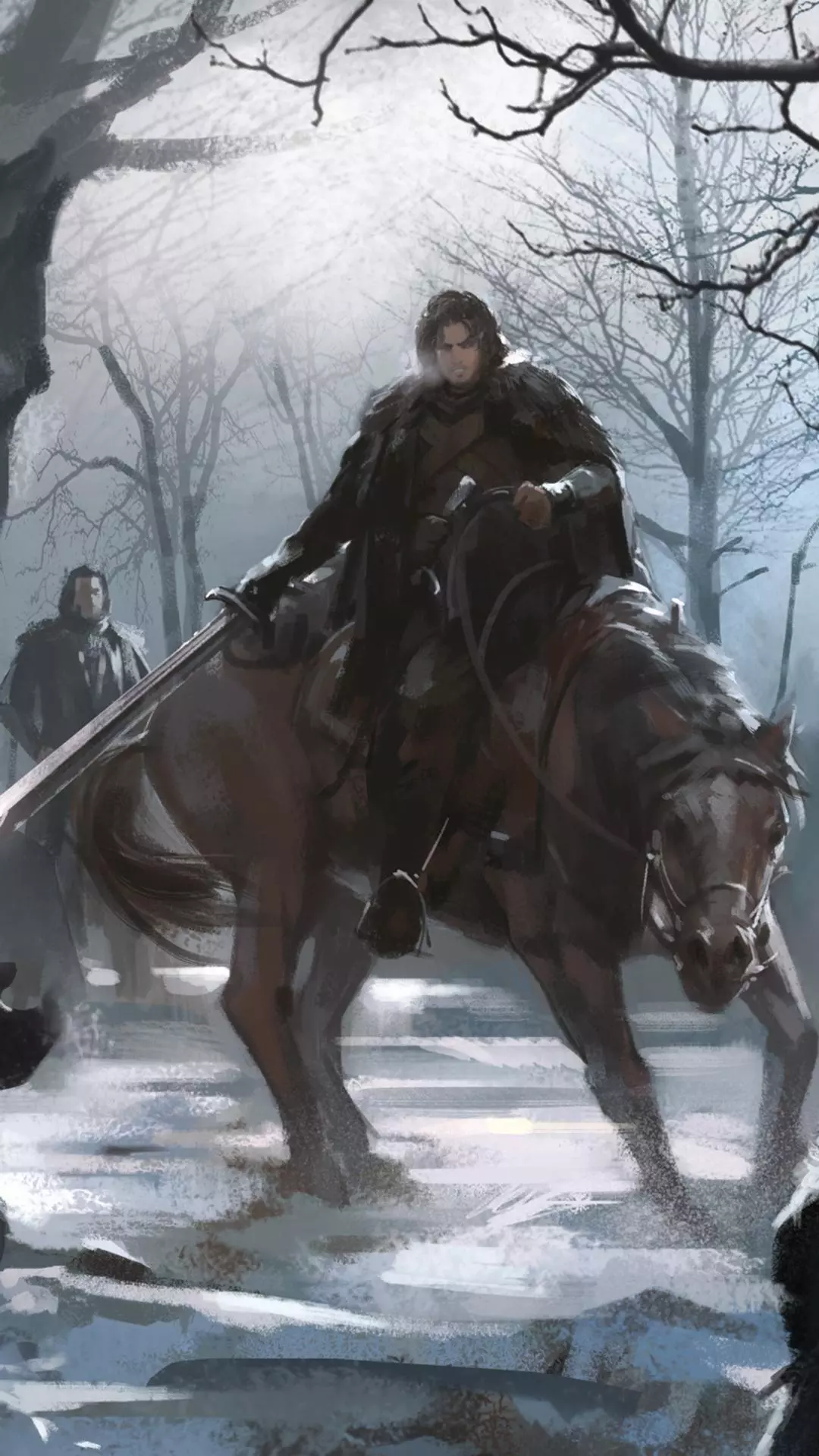 Armed Rider in Snowy Winter Forest