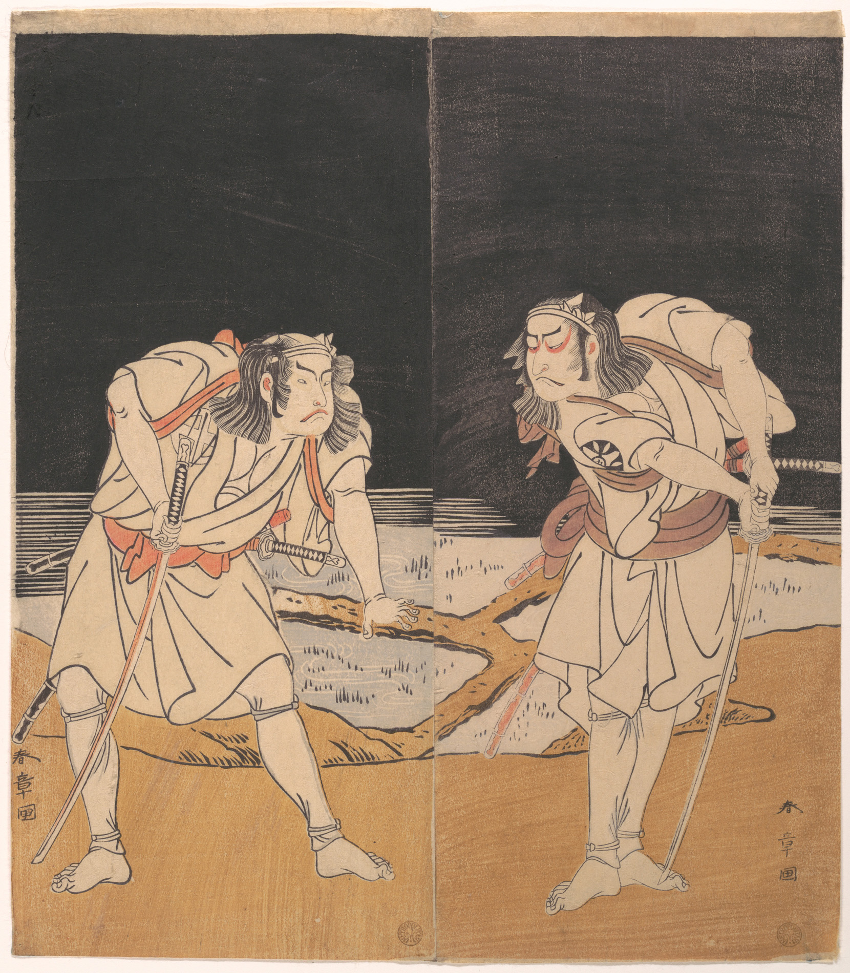 Two Samurai in Japanese Ukiyo-e