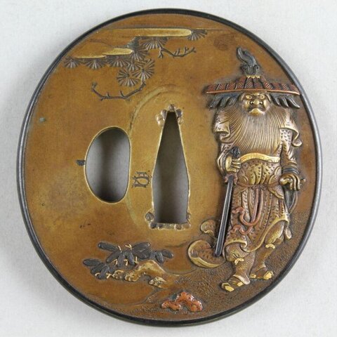 Carved Samurai Japanese Sword Tsuba