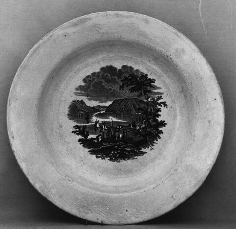 Antique Plate with Printed Landscape
