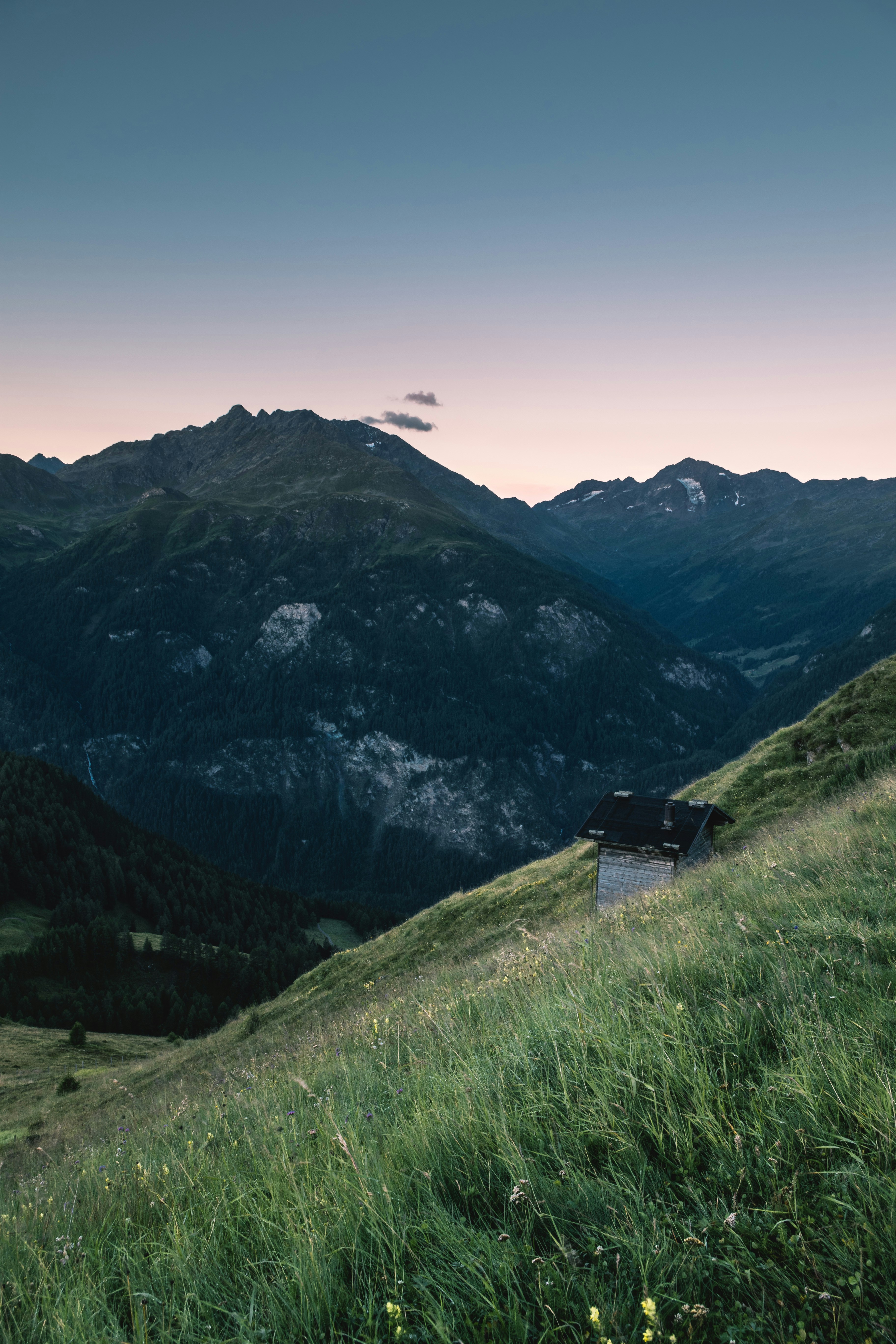 Alpine Mountain Cabin at Dusk