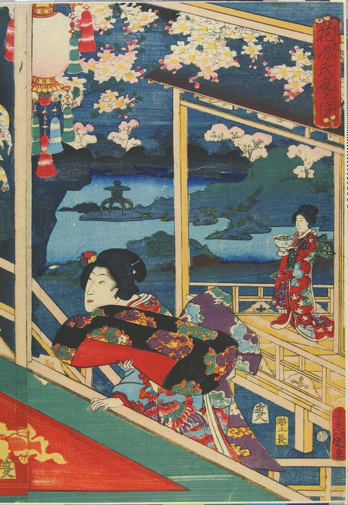 Japanese Ukiyo-e Kimono Women Lakeside Scene