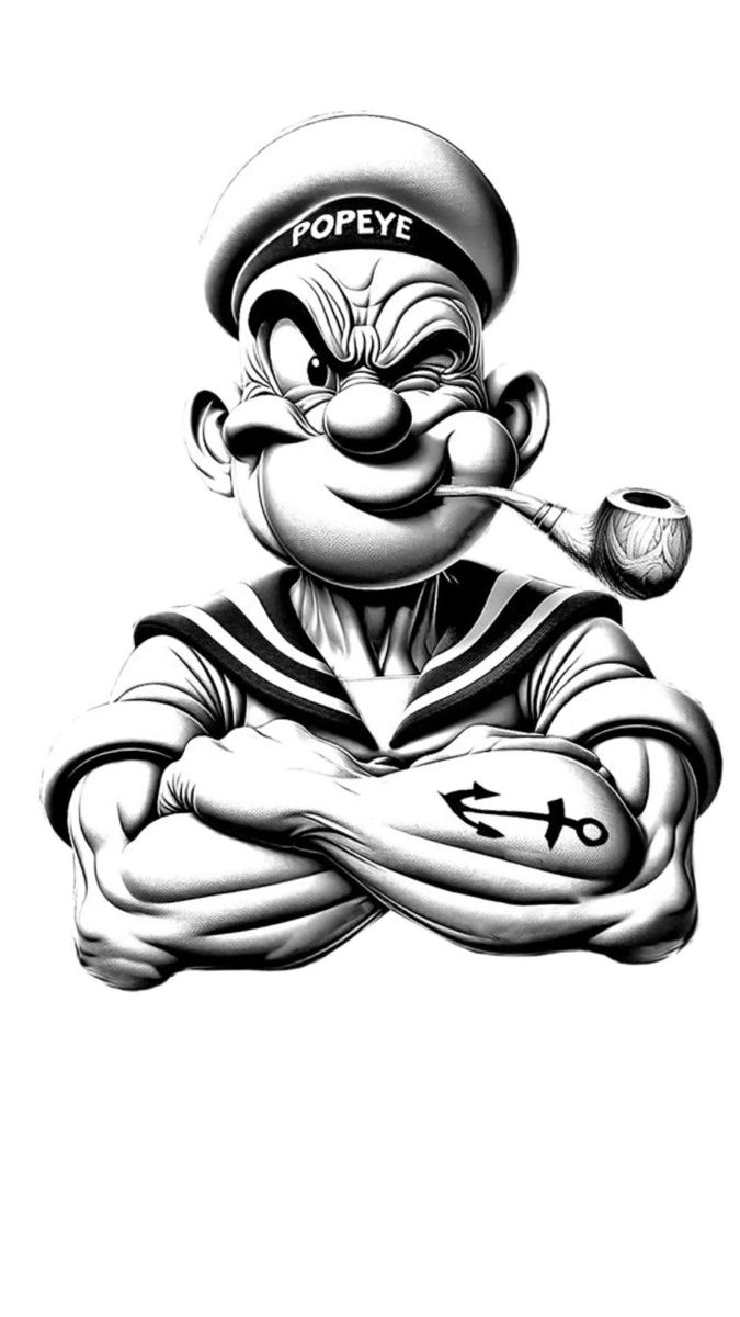Black and White Popeye Illustration