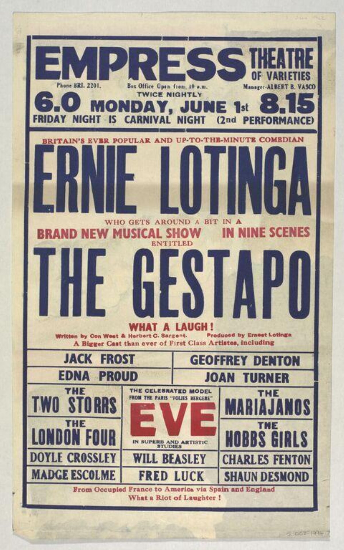 Empress Theatre The Gestapo Show Poster
