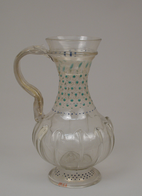 Decorated Clear Glass Pitcher