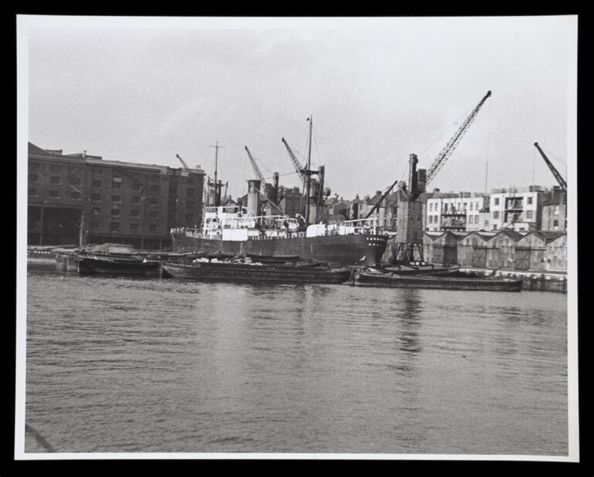 Cargo Ship Docked at Urban Dock