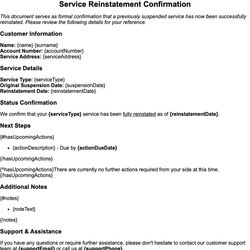 Service Reinstatement Confirmation
