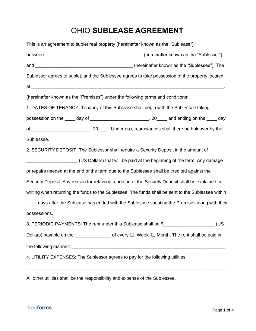Ohio Sublease Agreement Template