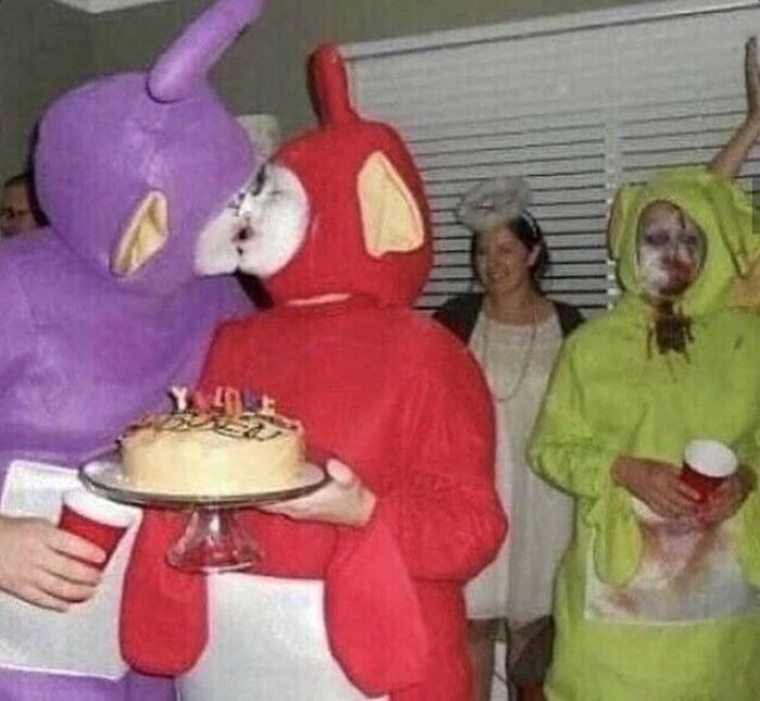 Kissing Teletubbies at Costume Party — Funny
