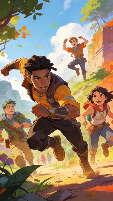 Young Adventurers Running on Hiking Trail