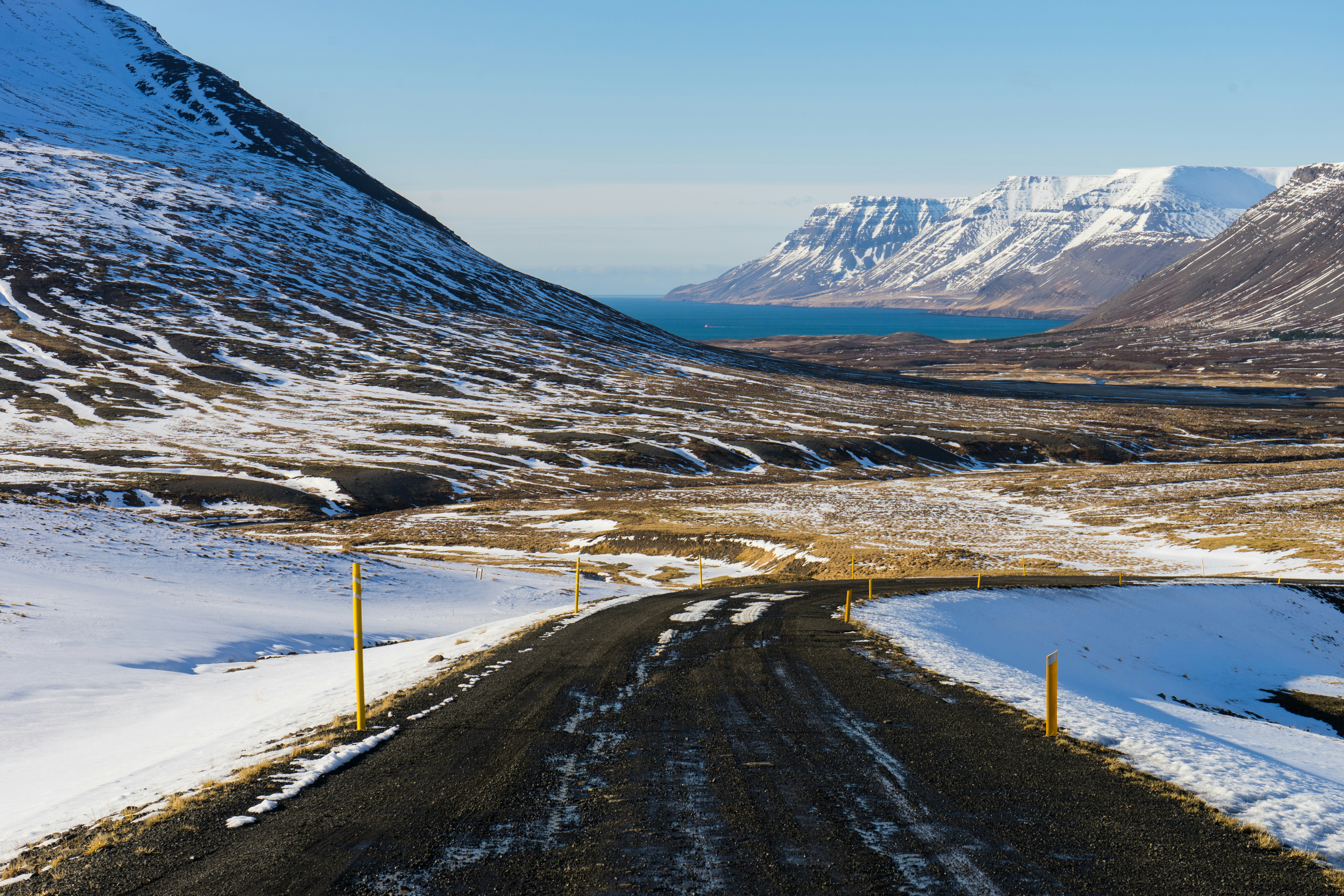 Snowy Mountain Road to Blue Fjord