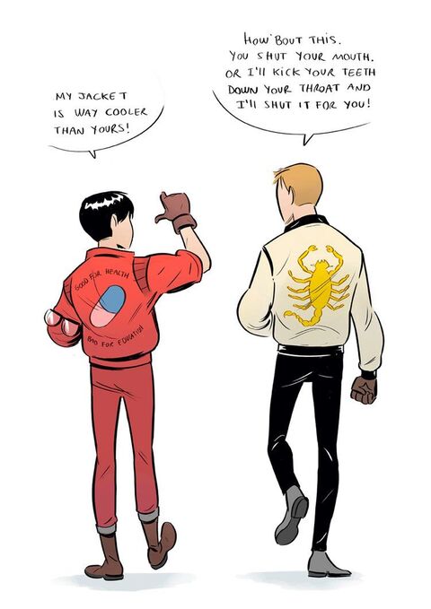 Two Characters Arguing Over Cool Jackets