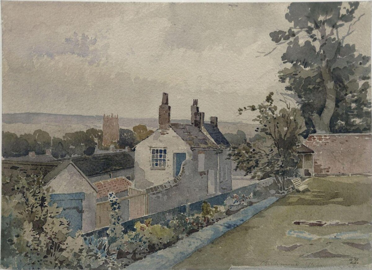Village Cottage Watercolor Landscape