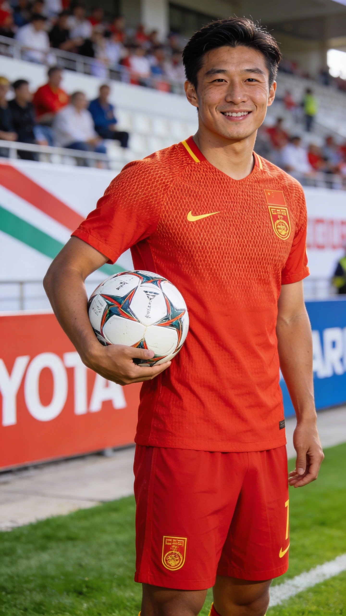 Chinese Football Player Holding Soccer Ball