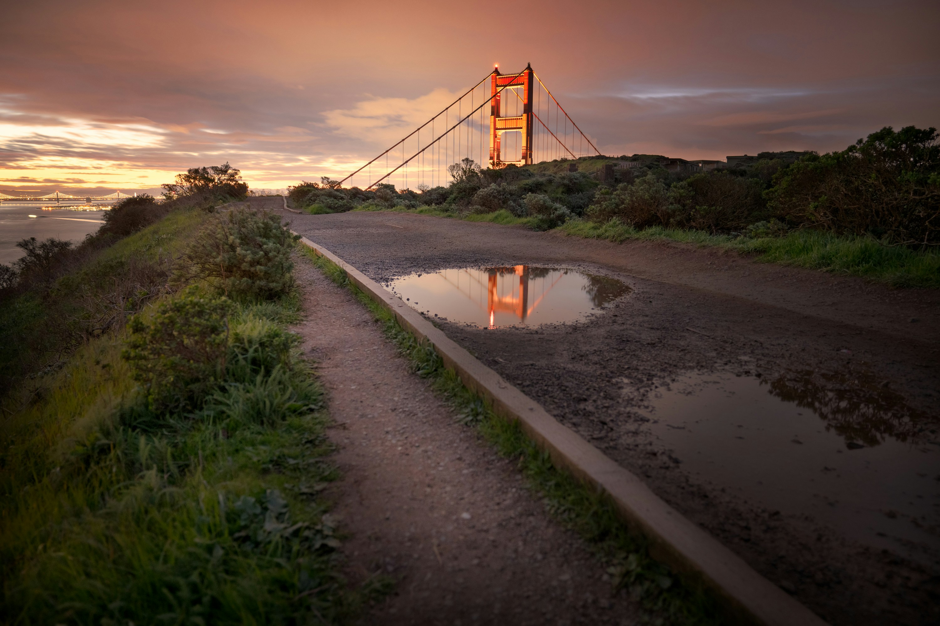 Golden Gate Bridge Sunset Reflection