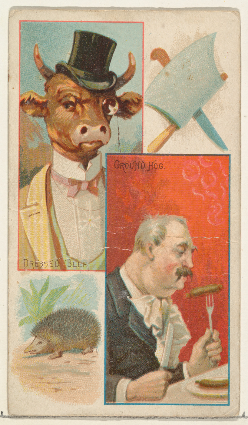 Vintage Comic Meat Pun Trade Card