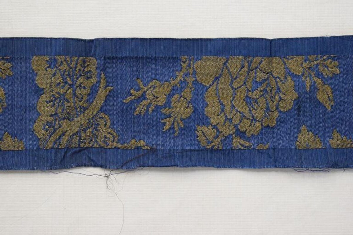 Blue and Gold Floral Woven Fabric