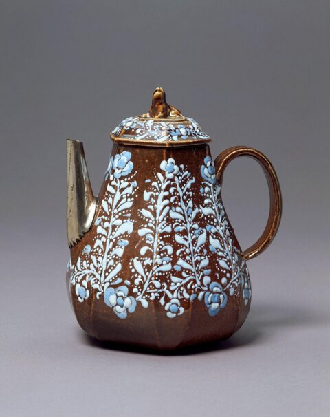 Brown Glazed Floral Decorated Teapot