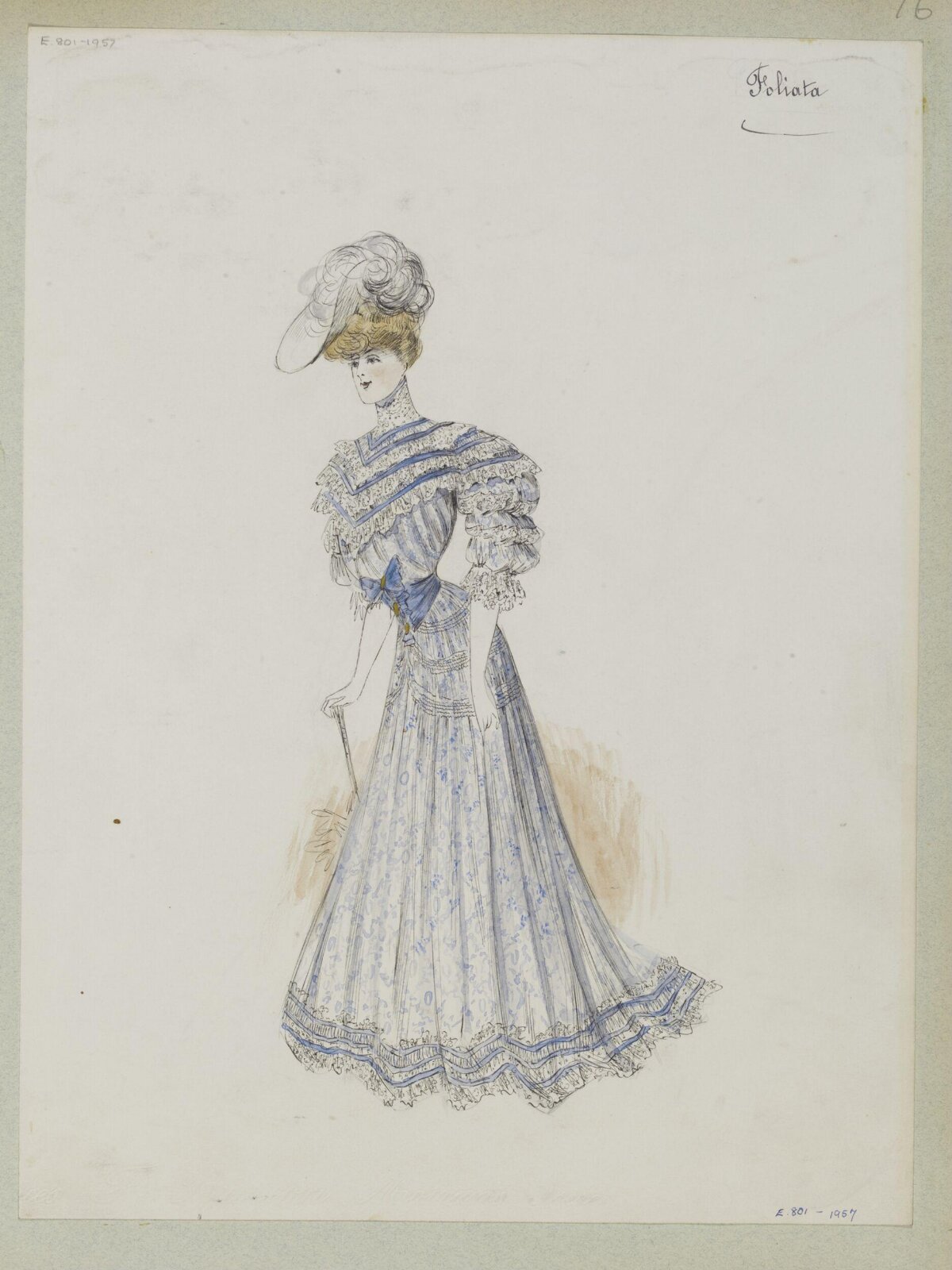 Vintage Blue Dress Fashion Sketch