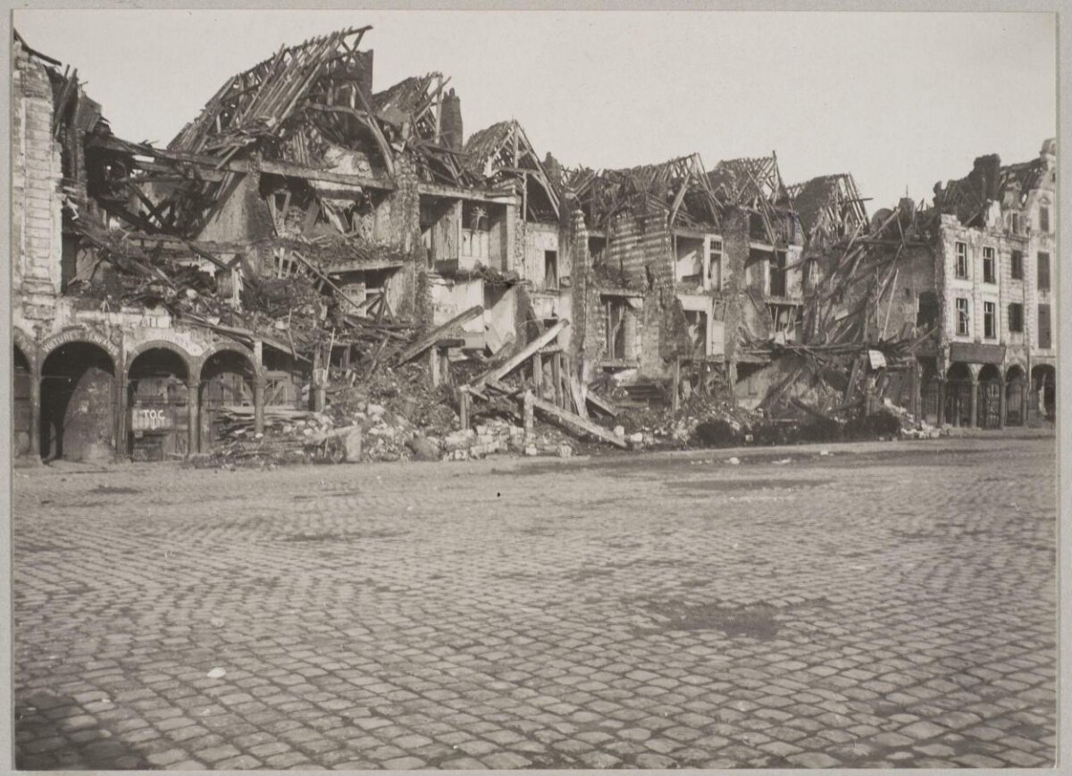 War-Ruined Buildings on Town Square