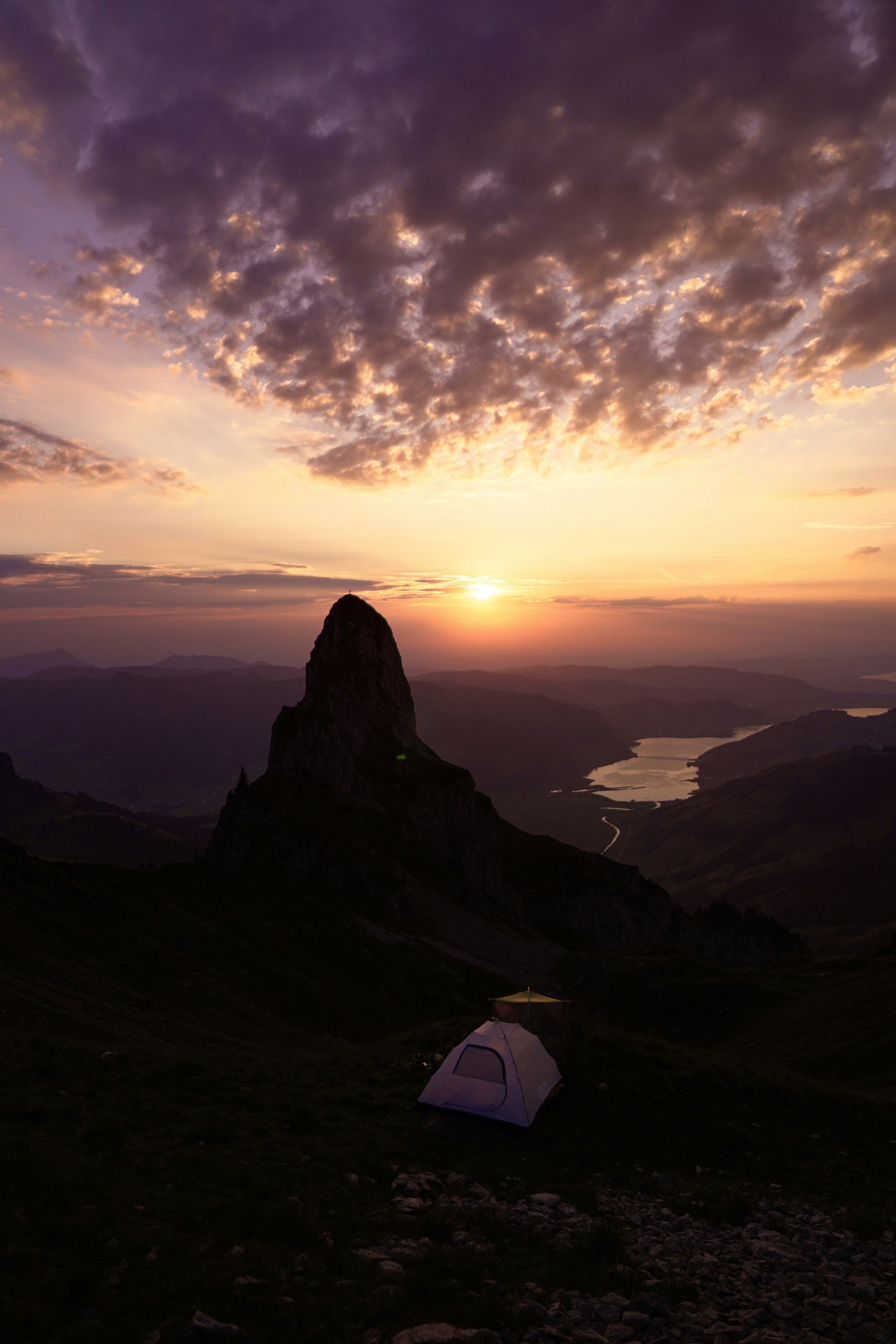 Mountain Camping at Sunset